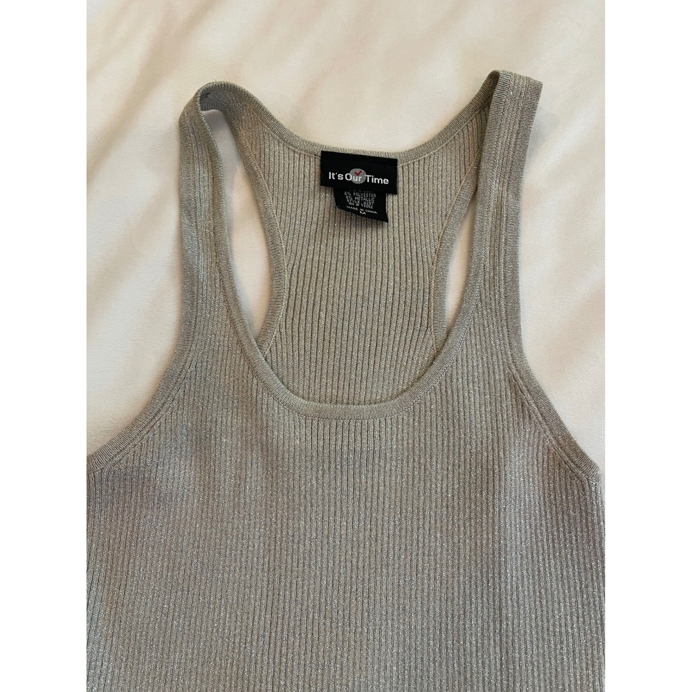 It's Our Time Silver Metallic Ribbed‎ Racerback Tank Top Medium - Picture 5 of 7